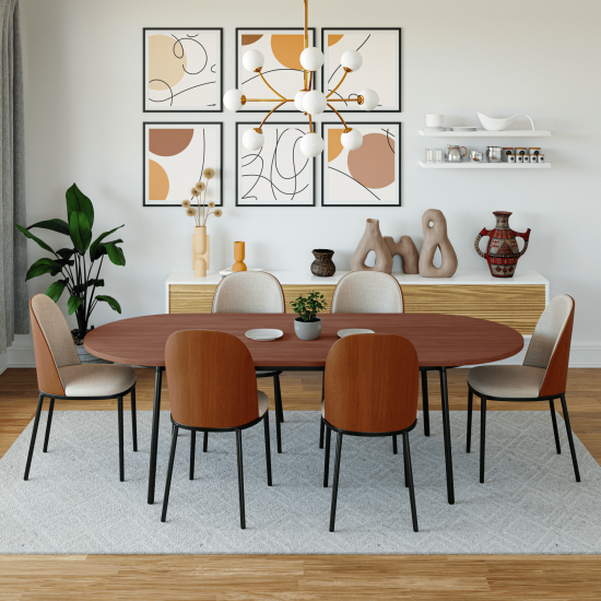 LeisureMod Tule Modern 83" Oval Dining Table with MDF Top, Walnut