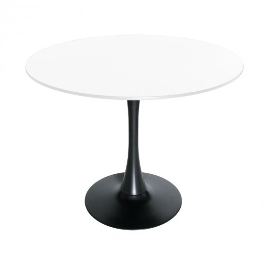 LeisureMod Bristol Mid-Century Modern Round Dining Table, Black/White