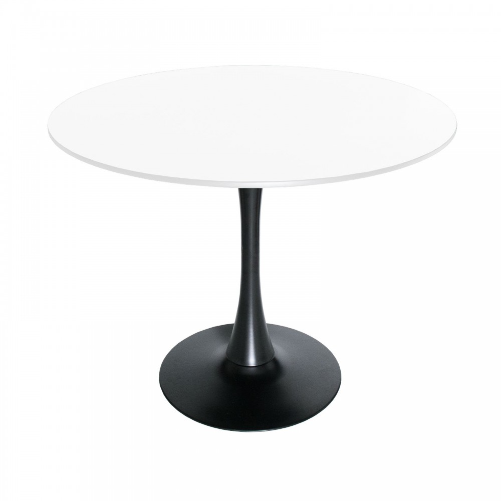 LeisureMod Bristol Mid-Century Modern Round Dining Table, Black/White