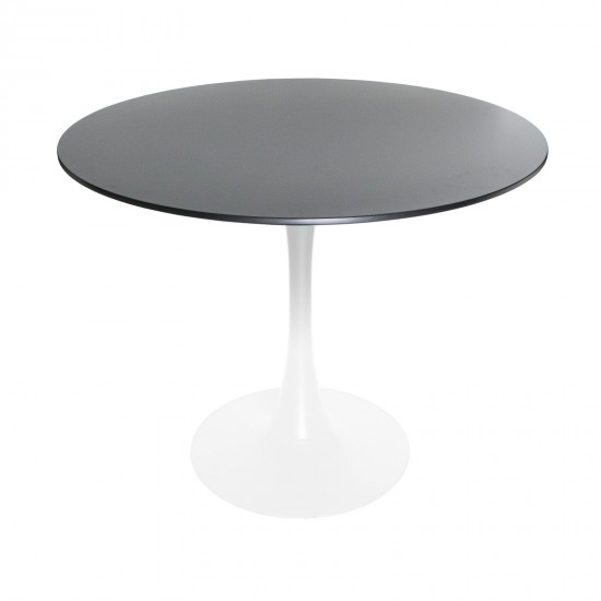 LeisureMod Bristol Mid-Century Modern Round Dining Table, White/Black