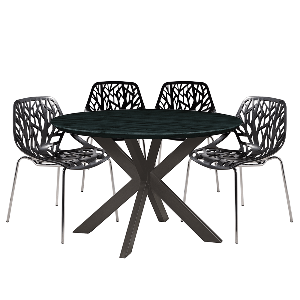 Leisuremod Ravenna Mid-Century Modern 5-Piece Metal Dining Set, Black