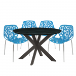 Leisuremod Ravenna Mid-Century Modern 5-Piece Metal Dining Set, Blue