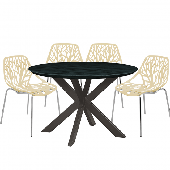 Leisuremod Ravenna Mid-Century Modern 5-Piece Metal Dining Set, Cream