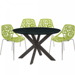 Leisuremod Ravenna Mid-Century Modern 5-Piece Metal Dining Set, Green