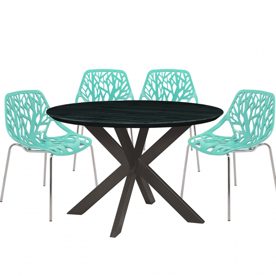 Leisuremod Ravenna Mid-Century Modern 5-Piece Metal Dining Set, Mint