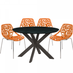 Leisuremod Ravenna Mid-Century Modern 5-Piece Metal Dining Set, Orange