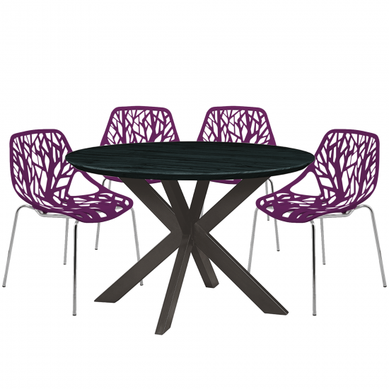 Leisuremod Ravenna Mid-Century Modern 5-Piece Metal Dining Set, Purple