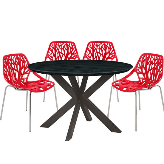 Leisuremod Ravenna Mid-Century Modern 5-Piece Metal Dining Set, Red