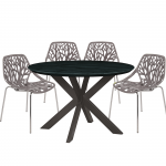 Leisuremod Ravenna Mid-Century Modern 5-Piece Metal Dining Set, Taupe