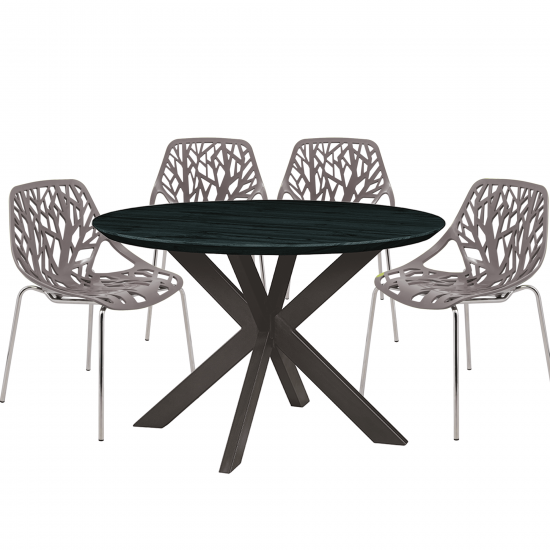 Leisuremod Ravenna Mid-Century Modern 5-Piece Metal Dining Set, Taupe