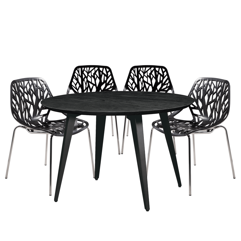 Leisuremod Ravenna Mid-Century Modern 5-Piece Dining Set, Black