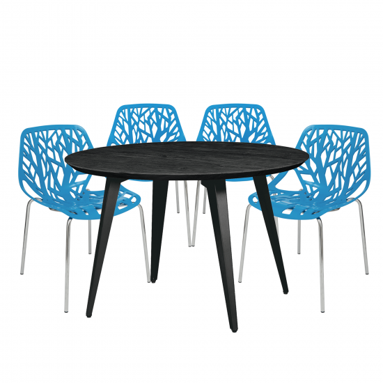 Leisuremod Ravenna Mid-Century Modern 5-Piece Dining Set, Blue