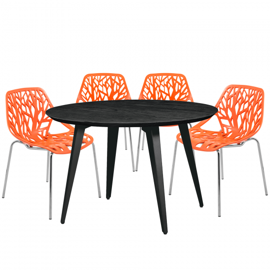 Leisuremod Ravenna Mid-Century Modern 5-Piece Dining Set, Orange