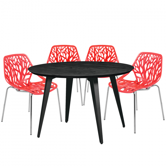 Leisuremod Ravenna Mid-Century Modern 5-Piece Dining Set, Red