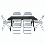 Leisuremod Lawrence 7-Piece Acrylic Dining Chair and Dining Table Set, Black