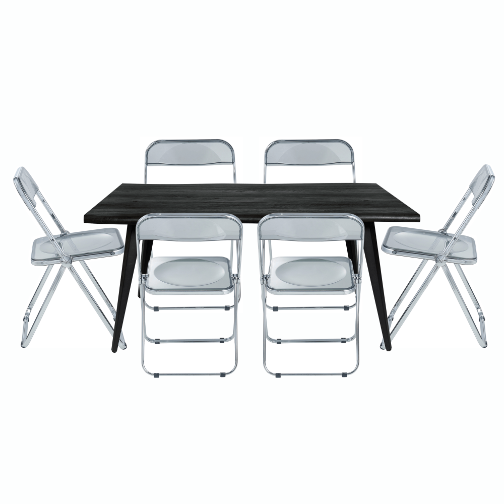 Leisuremod Lawrence 7-Piece Acrylic Dining Chair and Dining Table Set, Black