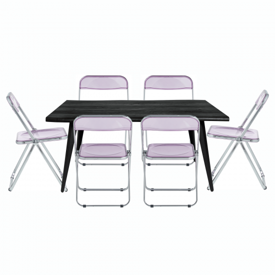 Leisuremod Lawrence 7-Piece Acrylic Dining Chair and Dining Table Set, Magenta