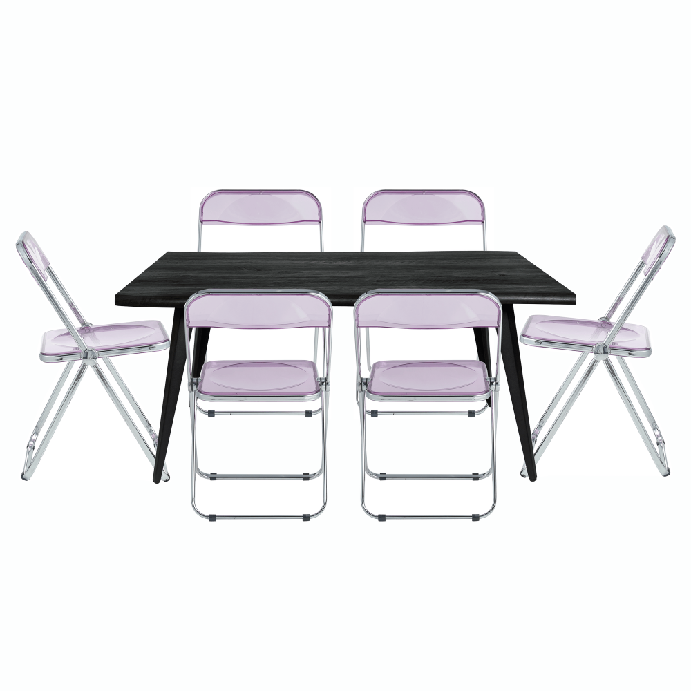 Leisuremod Lawrence 7-Piece Acrylic Dining Chair and Dining Table Set, Magenta