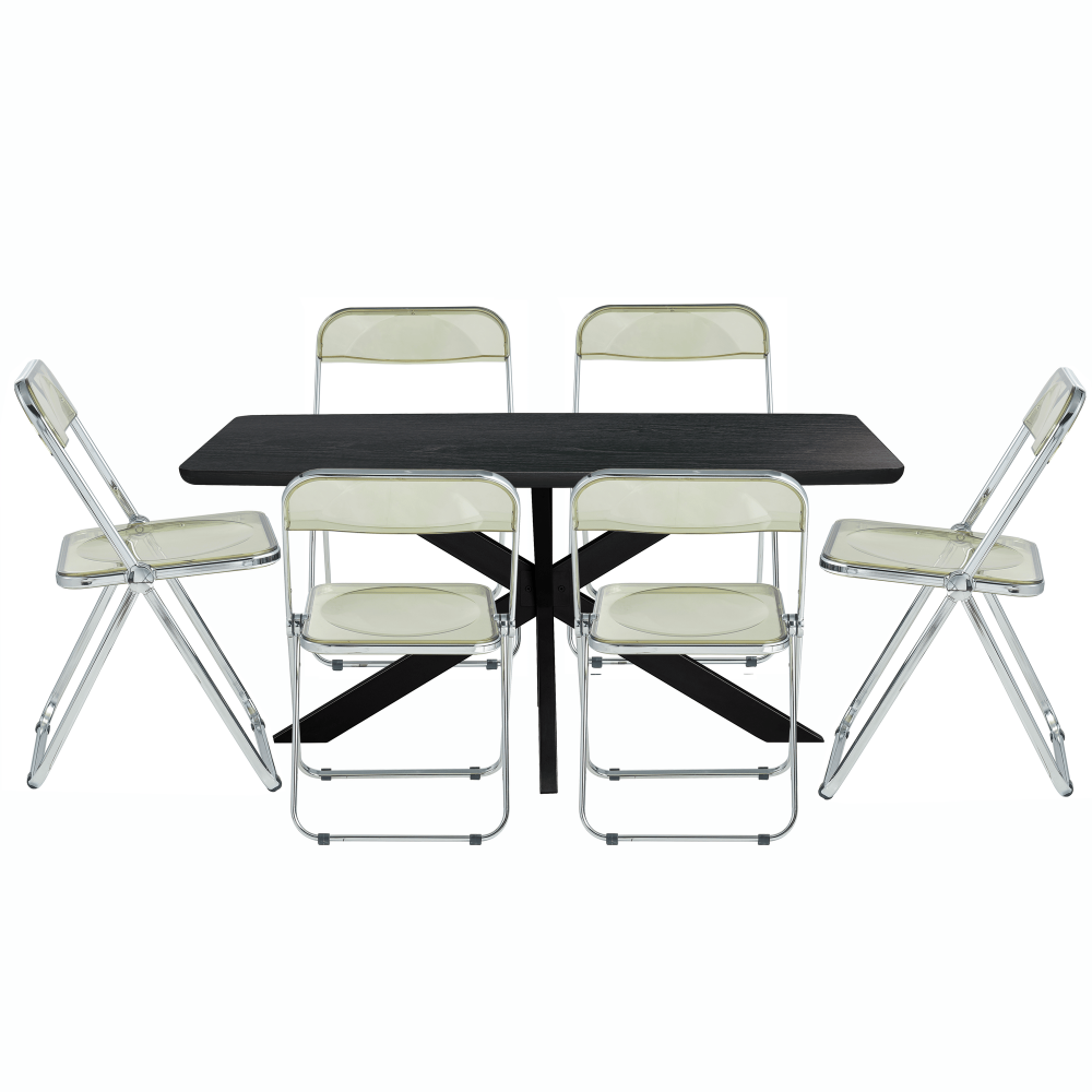 Leisuremod Lawrence 7-Piece Acrylic Folding Dining Chair and Dining Table, Amber