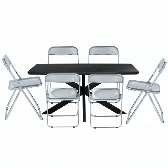 Leisuremod Lawrence 7-Piece Acrylic Dining Chair, Dining Table Transparent Black