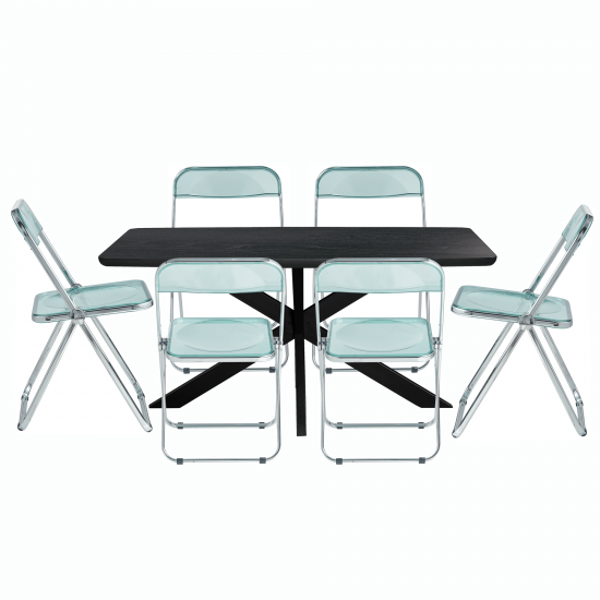 Leisuremod Lawrence 7-Piece Acrylic Dining Chair and Dining Table, Jade Green