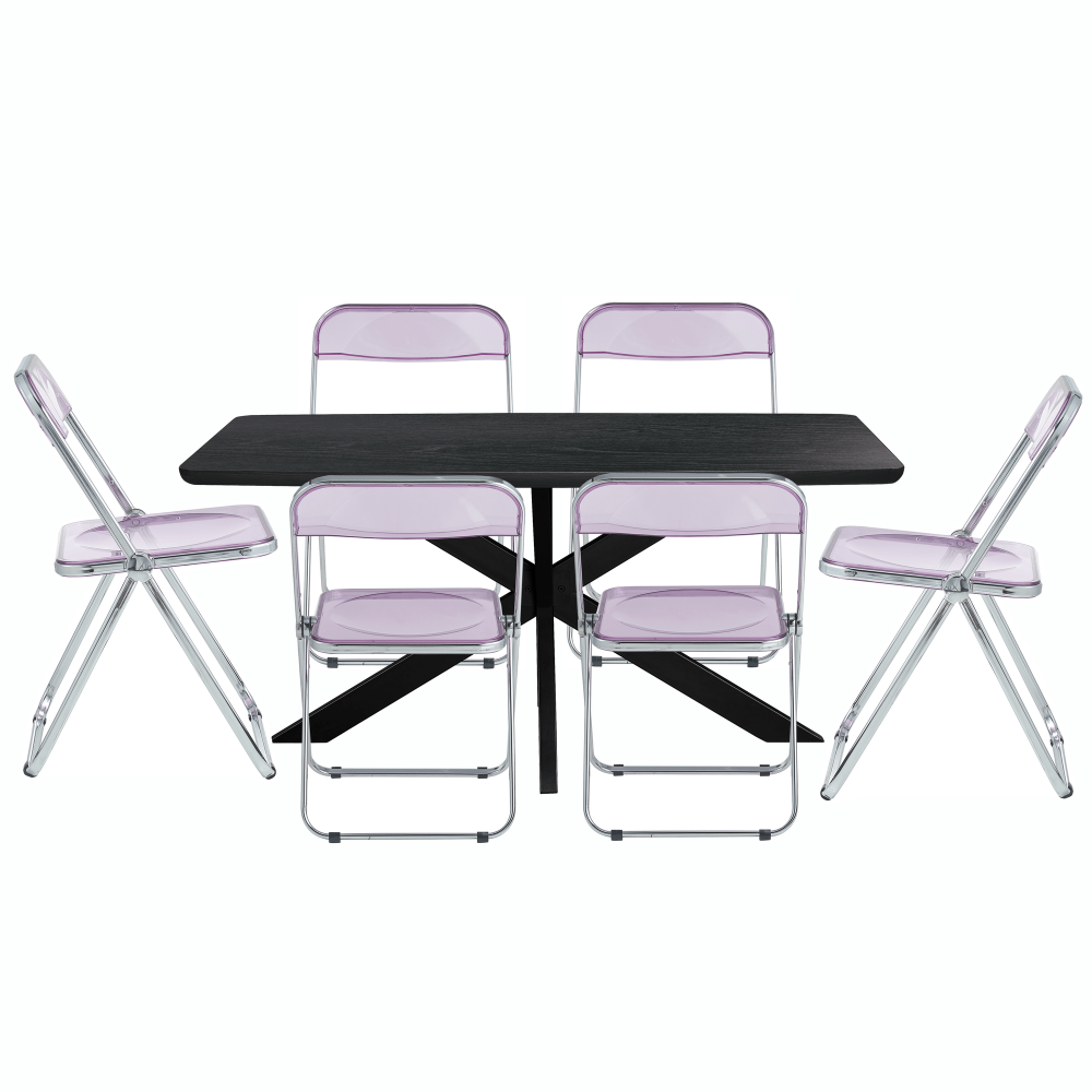 Leisuremod Lawrence 7-Piece Acrylic Dining Chair and Dining Table, Magenta