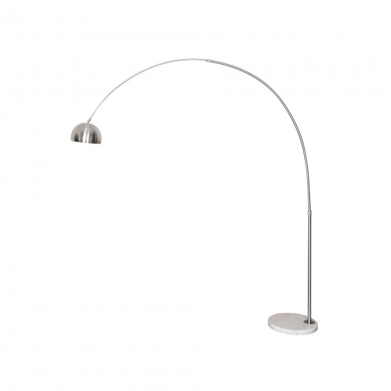 Leisuremod Arco Mid-Century Modern Arched Floor Lamp 75.6" White Base, Silver