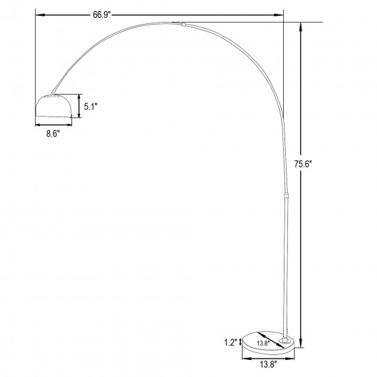 Leisuremod Arco Mid-Century Modern Arched Floor Lamp 75.6" with Black Base, Gold