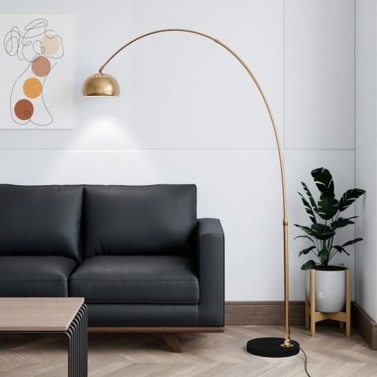 Leisuremod Arco Mid-Century Modern Arched Floor Lamp 75.6" with Black Base, Gold