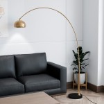 Leisuremod Arco Mid-Century Modern Arched Floor Lamp 75.6" with Black Base, Gold