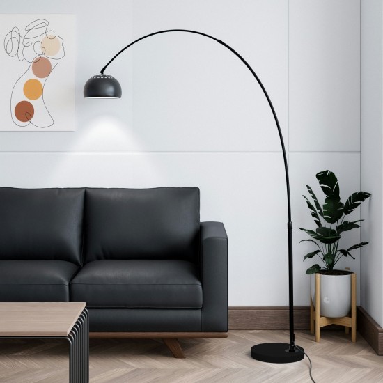 Leisuremod Arco Mid-Century Modern Arched Floor Lamp 75.6" Black Base, Black