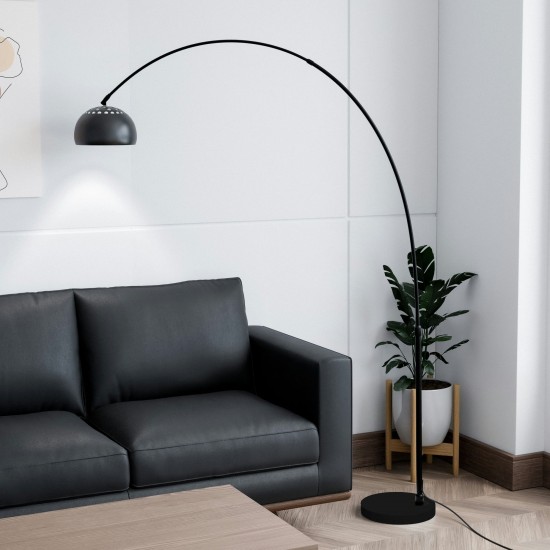 Leisuremod Arco Mid-Century Modern Arched Floor Lamp 75.6" Black Base, Black