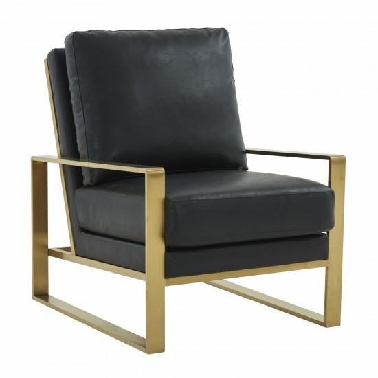 LeisureMod Jefferson Armchair with Gold Frame and Round Coffee Table, Black