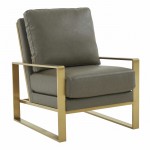 LeisureMod Jefferson Armchair with Gold Frame and Round Coffee Table, Grey