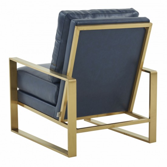 LeisureMod Jefferson Armchair with Gold Frame and Round Coffee Table, Navy Blue