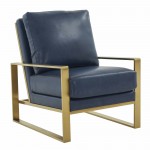 LeisureMod Jefferson Armchair with Gold Frame and Round Coffee Table, Navy Blue