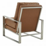LeisureMod Jefferson Armchair with Silver Frame Octagon Coffee Table, Cognac Tan