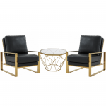 LeisureMod Jefferson Armchair with Gold Frame and Octagon Coffee Table, Black