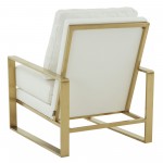 LeisureMod Jefferson Armchair with Gold Frame and Octagon Coffee Table, White