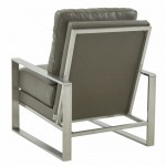 LeisureMod Jefferson Armchair with Silver Frame and Large Coffee Table, Grey