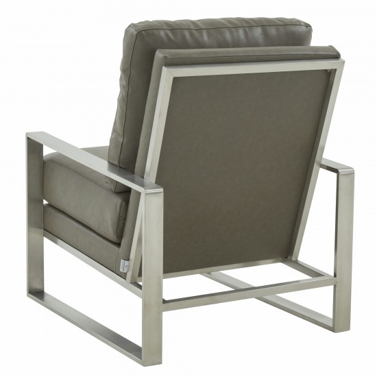 LeisureMod Jefferson Armchair with Silver Frame and Large Coffee Table, Grey