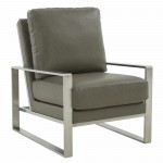 LeisureMod Jefferson Armchair with Silver Frame and Large Coffee Table, Grey