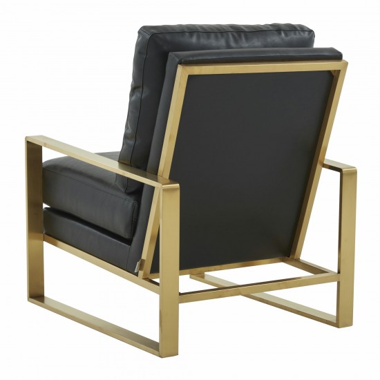 LeisureMod Jefferson Armchair with Gold Frame and Large Coffee Table, Black