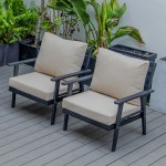 LeisureMod Walbrooke Modern Black Patio Arm Chair, Set of 2, Beige