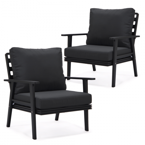 LeisureMod Walbrooke Modern Black Patio Arm Chair, Set of 2, Charcoal