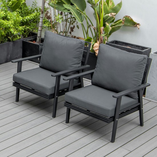 LeisureMod Walbrooke Modern Black Patio Arm Chair, Set of 2, Charcoal