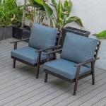 LeisureMod Walbrooke Modern Black Patio Arm Chair, Set of 2, Navy Blue