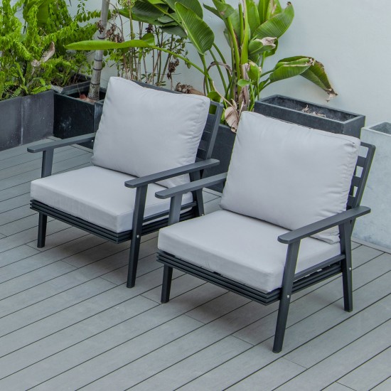 LeisureMod Walbrooke Modern Black Patio Arm Chair, Set of 2, Light Grey