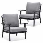 LeisureMod Walbrooke Modern Black Patio Arm Chair, Set of 2, Grey