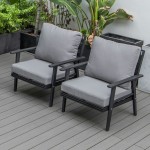 LeisureMod Walbrooke Modern Black Patio Arm Chair, Set of 2, Grey